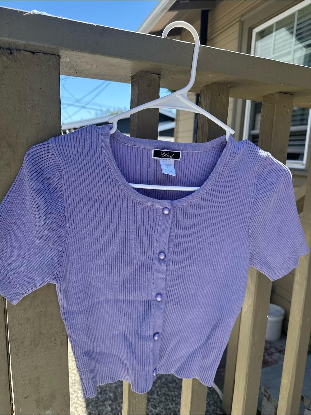 Violet Ribbed Button-Front Crop Top by Vivid